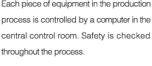 Each piece of equipment in the production process is controlled by a computer in the central control room. Safety is checked throughout the process. 