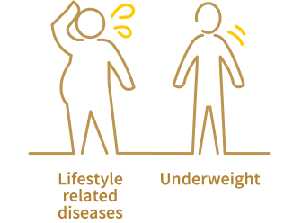 This is an image of a person living with lifestyle-related disease and someone who is underweight.