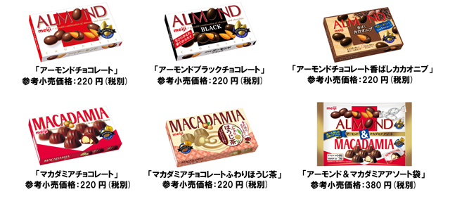 写真：「明治ナッツチョコレート」シリーズの商品パッケージ