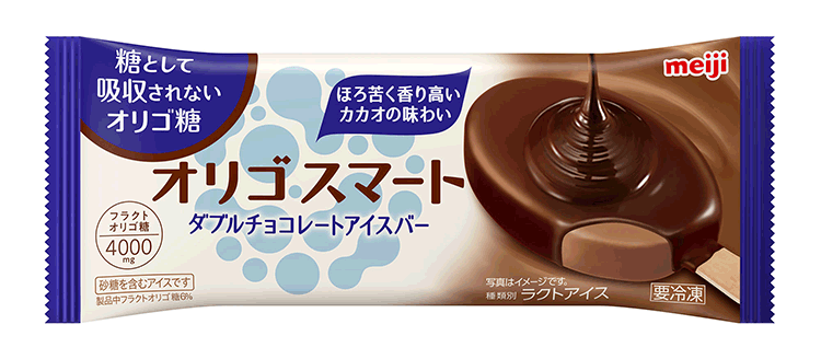 写真：「明治 オリゴスマート ダブルチョコレートアイスバー」の商品パッケージ