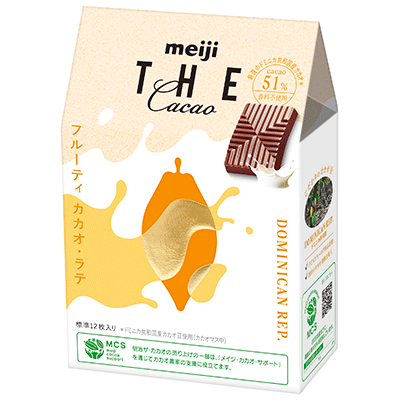 画像：明治 ザ・カカオ フルーティ カカオ・ラテの商品パッケージ