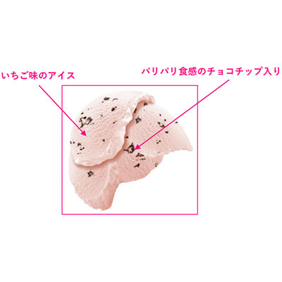 画像：「明治 エッセル スーパーカップ ストロベリーチョコ」の説明　イチゴ味のアイス　パリパリ食感のチョコチップ入り