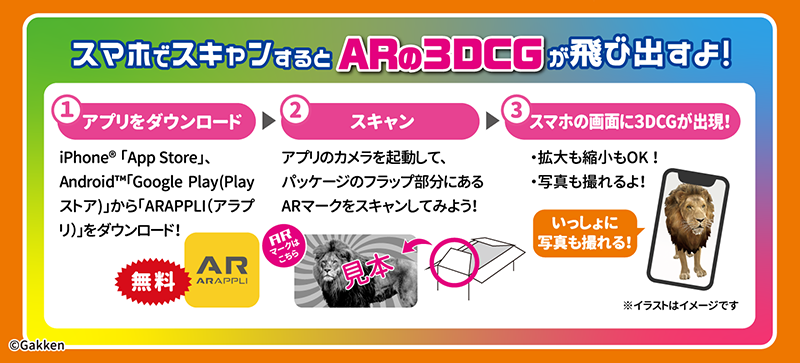 画像：スマホでスキャンするとARの3DCGが飛び出す説明図