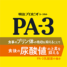 明治プロビオヨーグルトPA-3 食事のプリン体の吸収を抑えることで食後の尿酸値の上昇を抑える PA-3乳酸菌の働き
