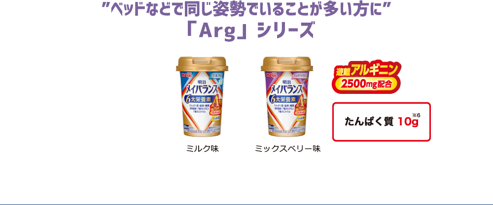 ベッドなどで同じ姿勢でいることが多い方に「Arg」シリーズ 「ミルク味」「ミックスベリー味」