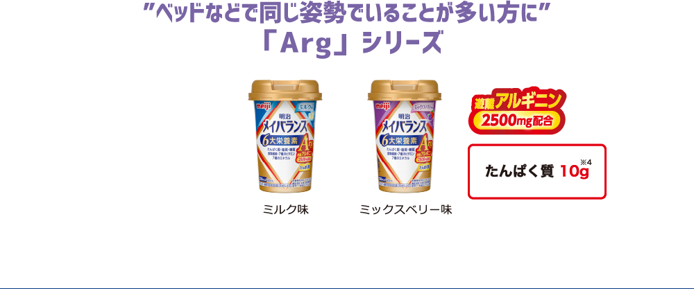 ベッドなどで同じ姿勢でいることが多い方に「Arg」シリーズ 「ミルク味」「ミックスベリー味」