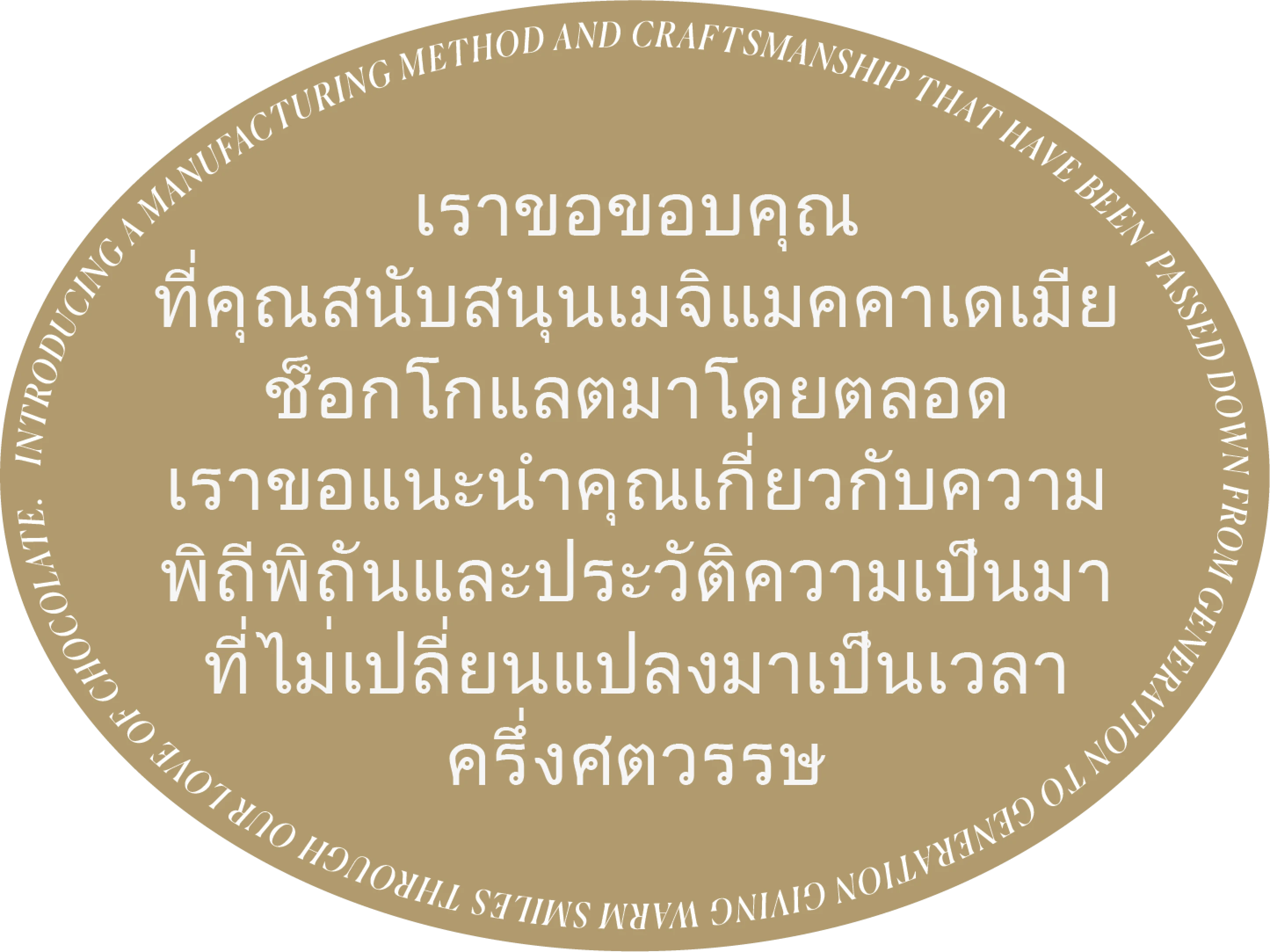 เราขอขอบคุณที่คุณสนับสนุนเมจิแมคคาเดเมียช็อกโกแลตมาโดยตลอด เราขอแนะนำคุณเกี่ยวกับความพิถีพิถันและประวัติความเป็นมาที่ไม่เปลี่ยนแปลงมาเป็นเวลาครึ่งศตวรรษ